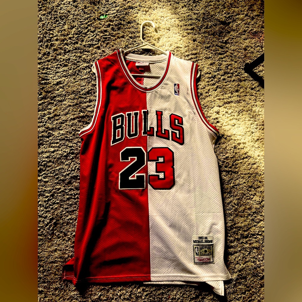 Mitchell&Ness 2XL Jordan #23 White/Red Split hardwood classicsbasketball jersey